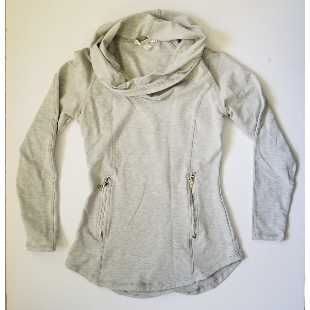 BOSTON PROPER L/S Cowl Neck Fleece Top Lt Gray XXS